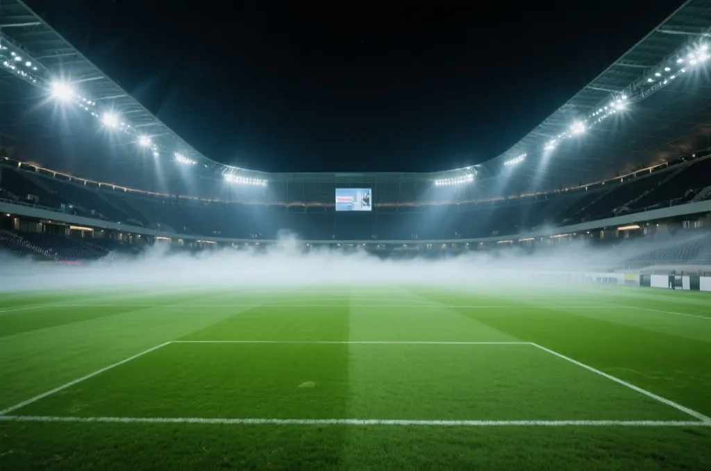 灯光璀璨的现代足球体育场